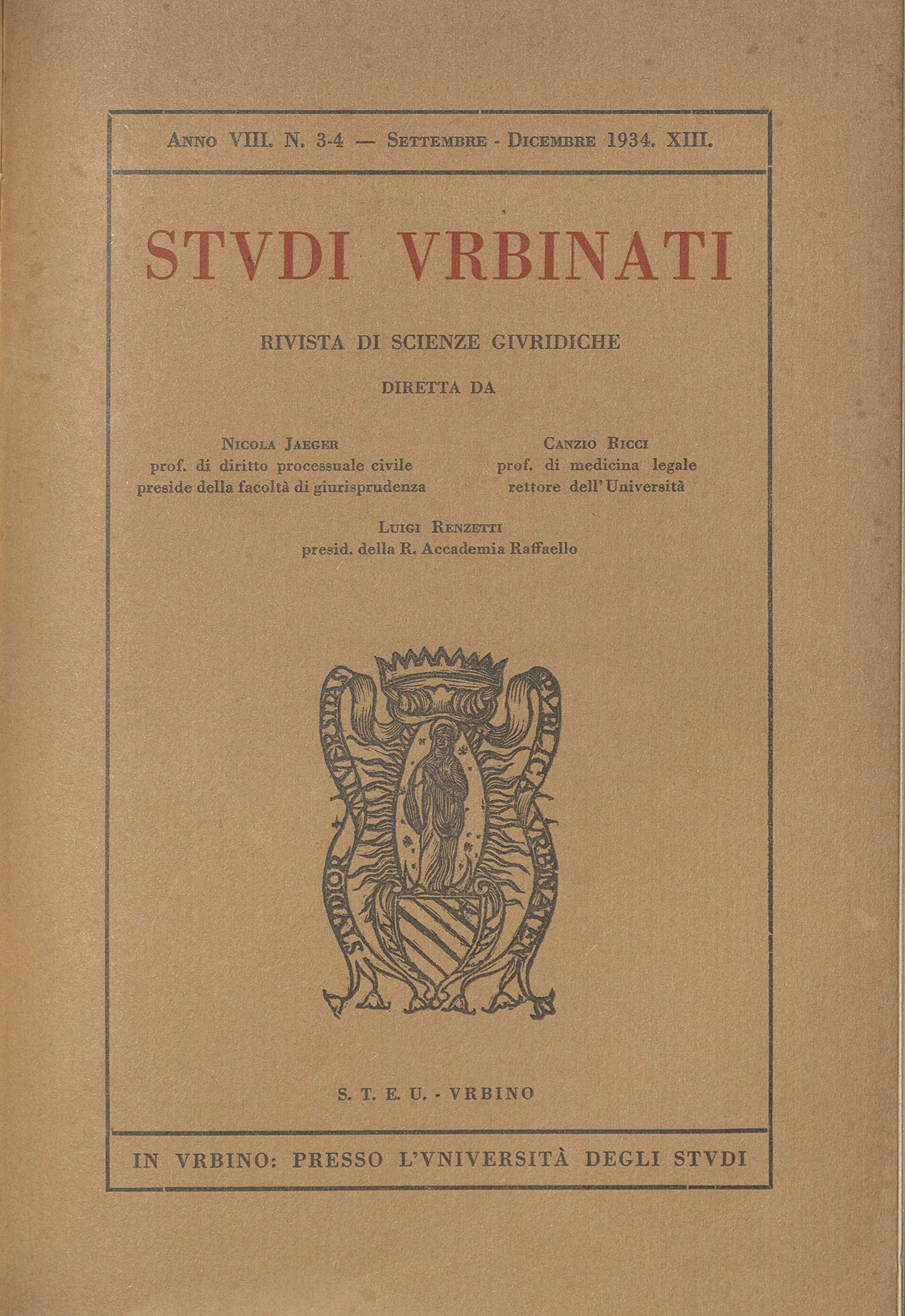 Copertina di Studi urbinati con Stemma al centro