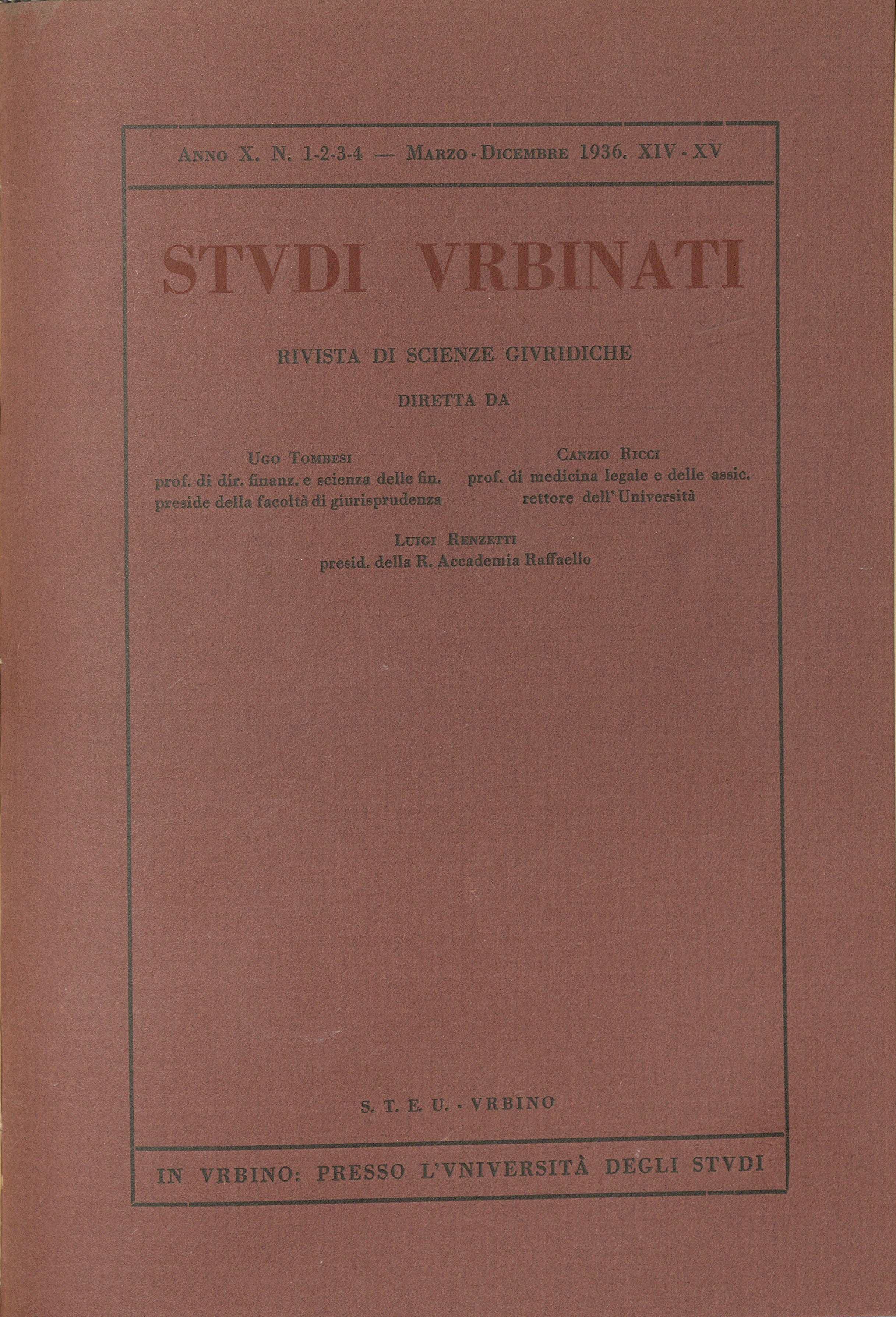 Copertina di Studi Urbinati anno 1936
