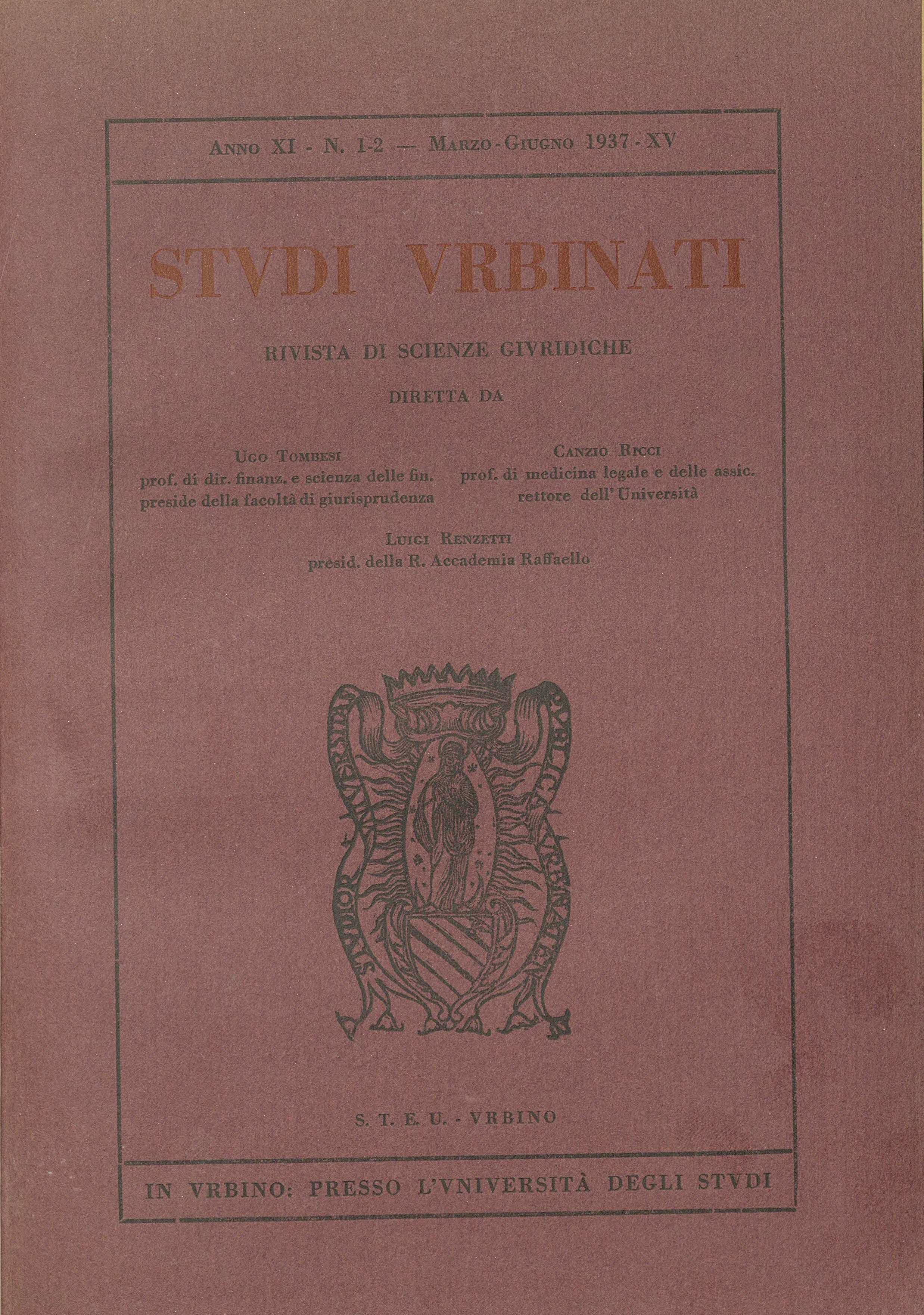 Copertina di Studi Urbinati anno 1937