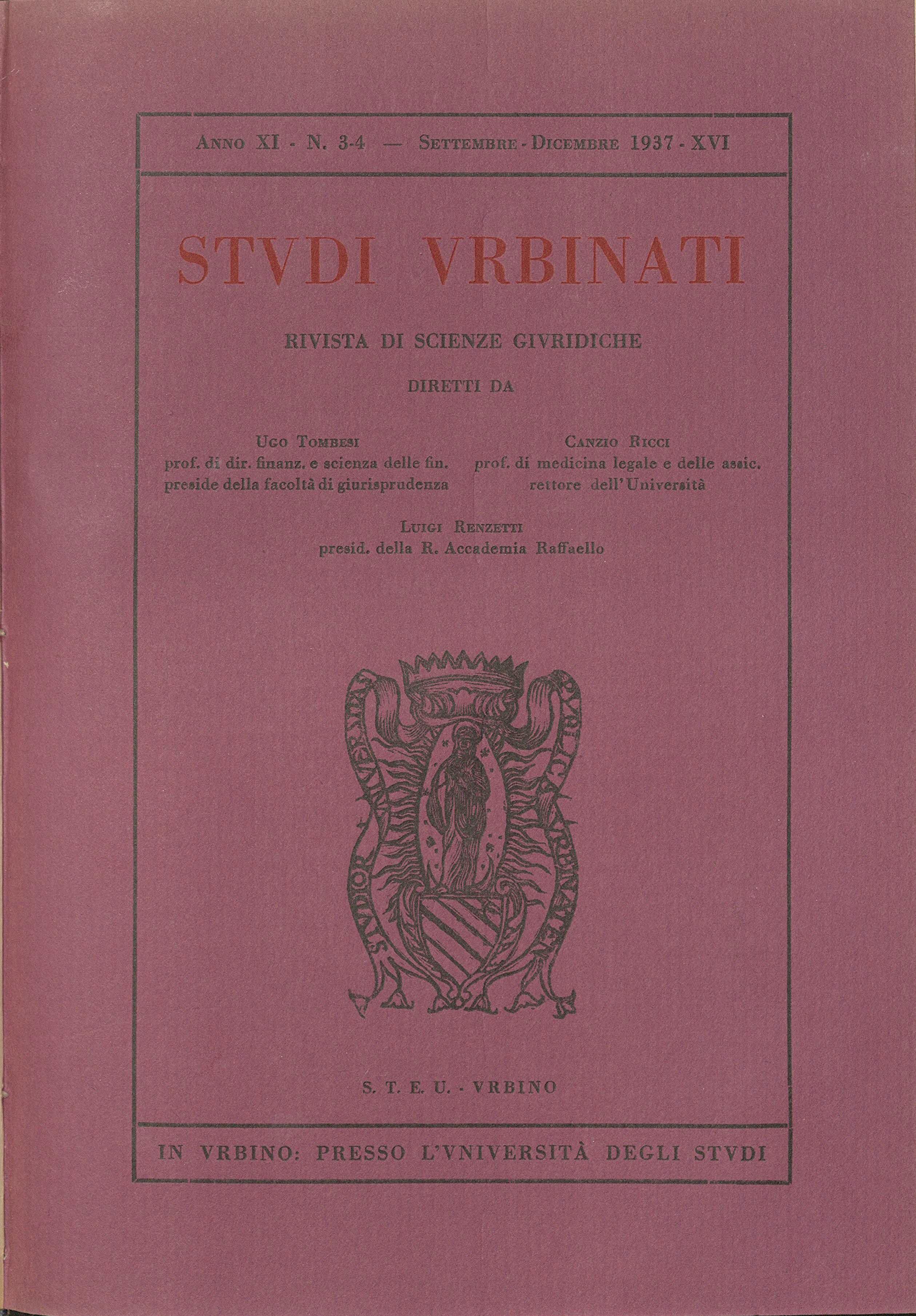 Copertina di Studi Urbinati anno 1937