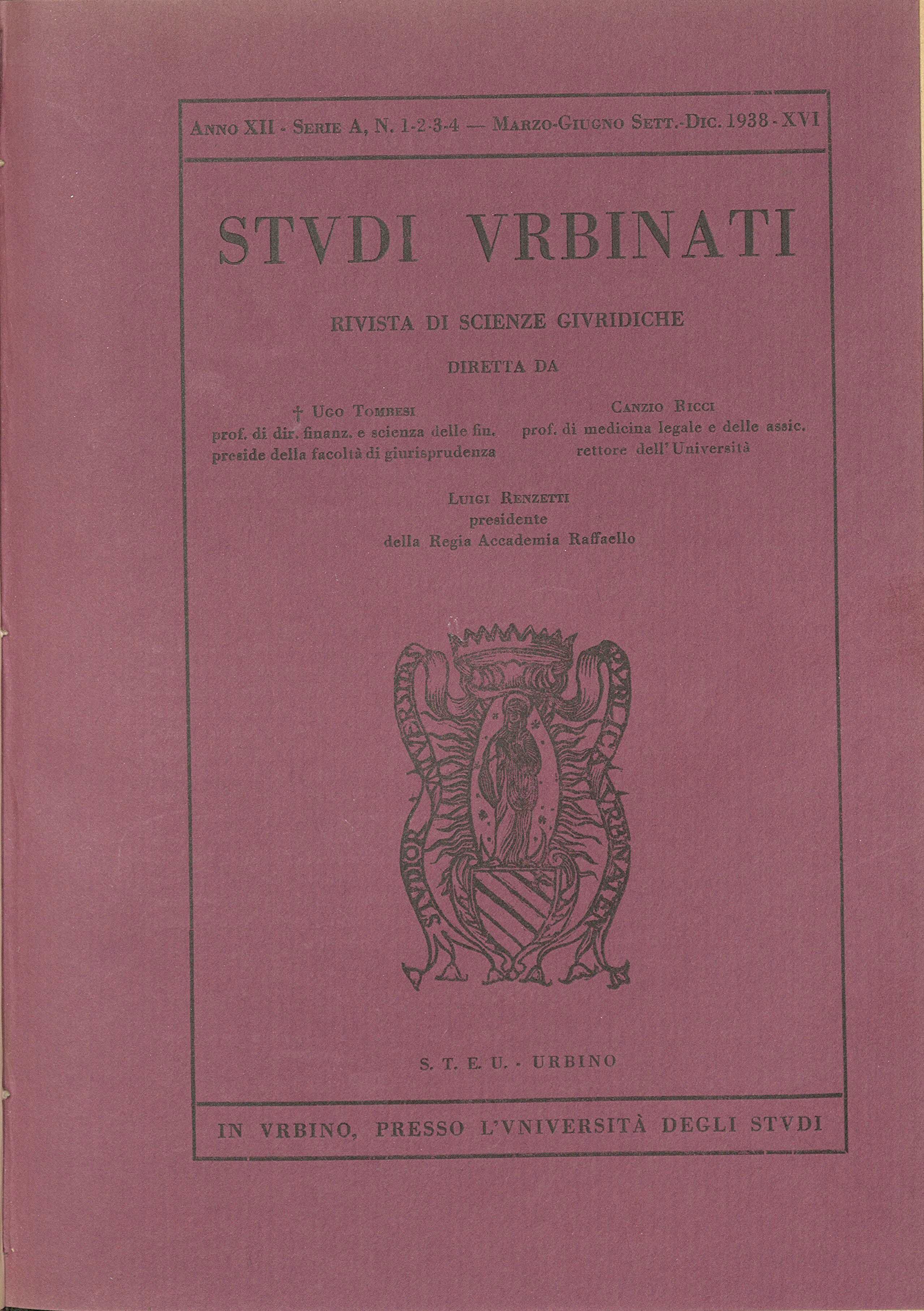 Copertina di Studi urbinati con Stemma università di Urbino al centro