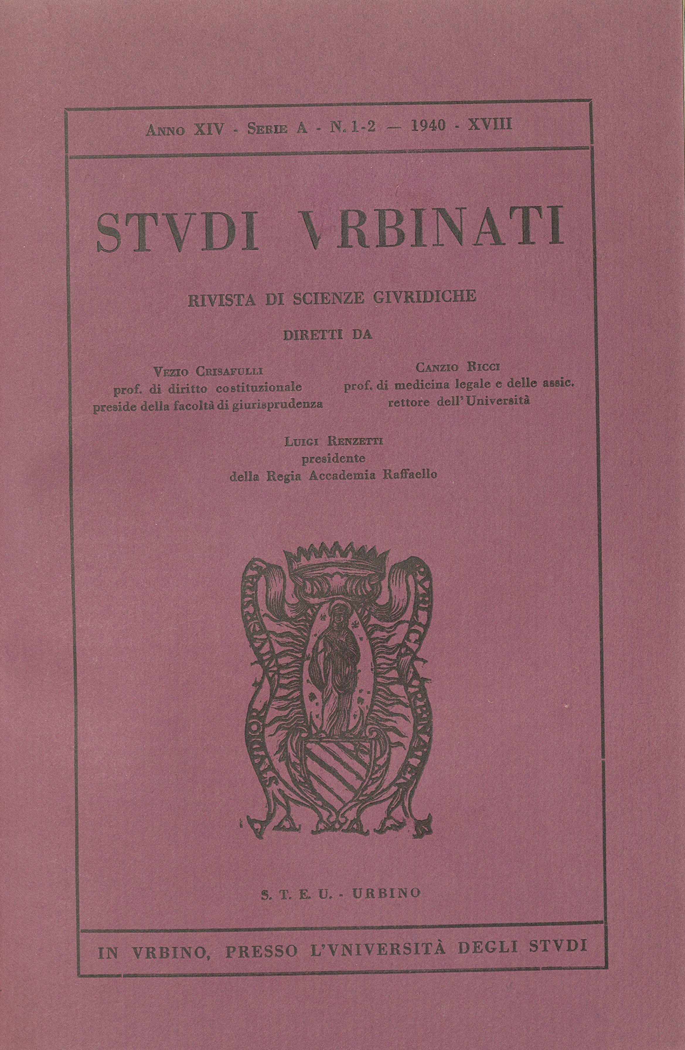 Copertina di Studi urbinati con Stemma al centro