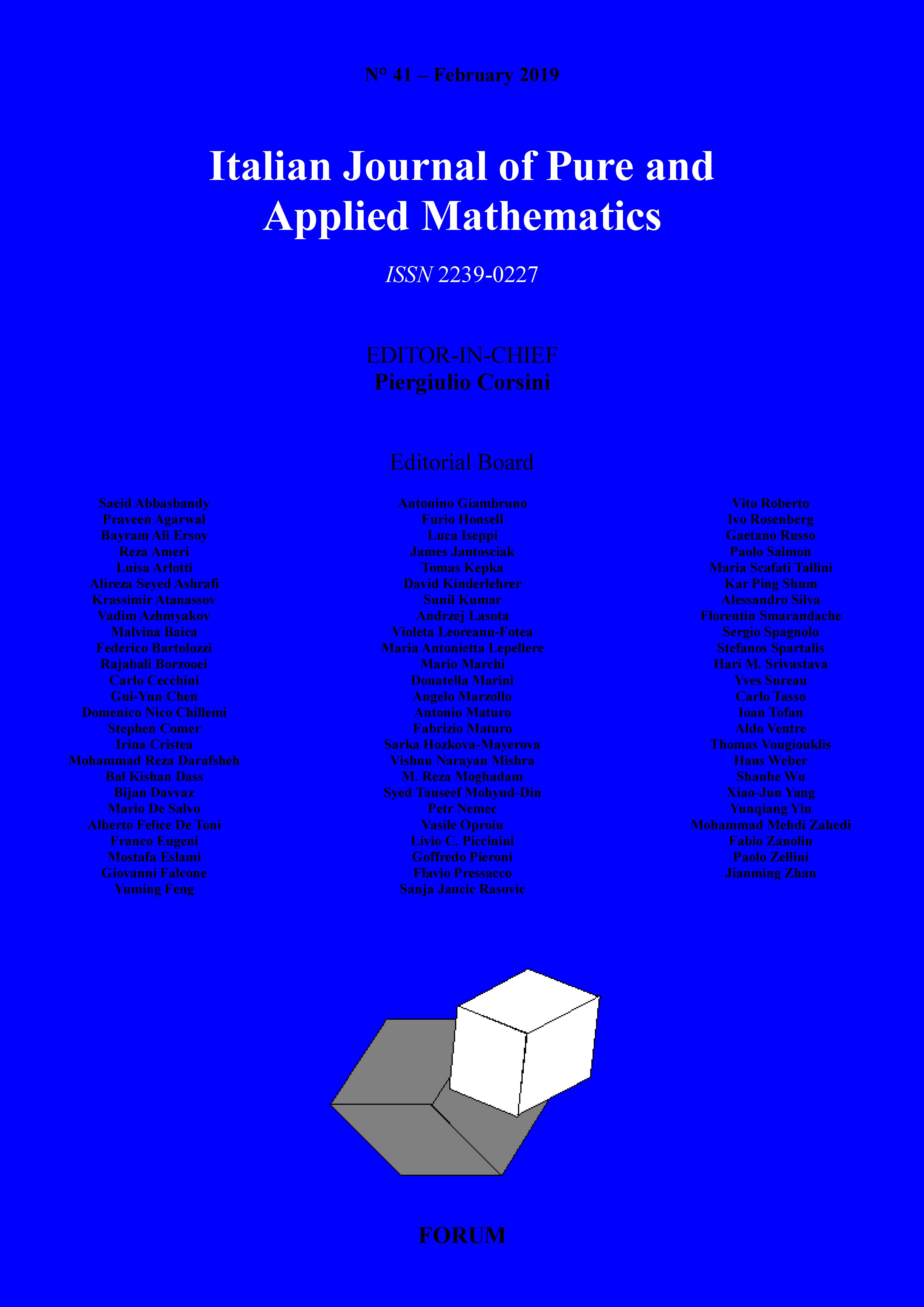 Cover of n°41 Italian Journal of Pure and Applied Mathematics